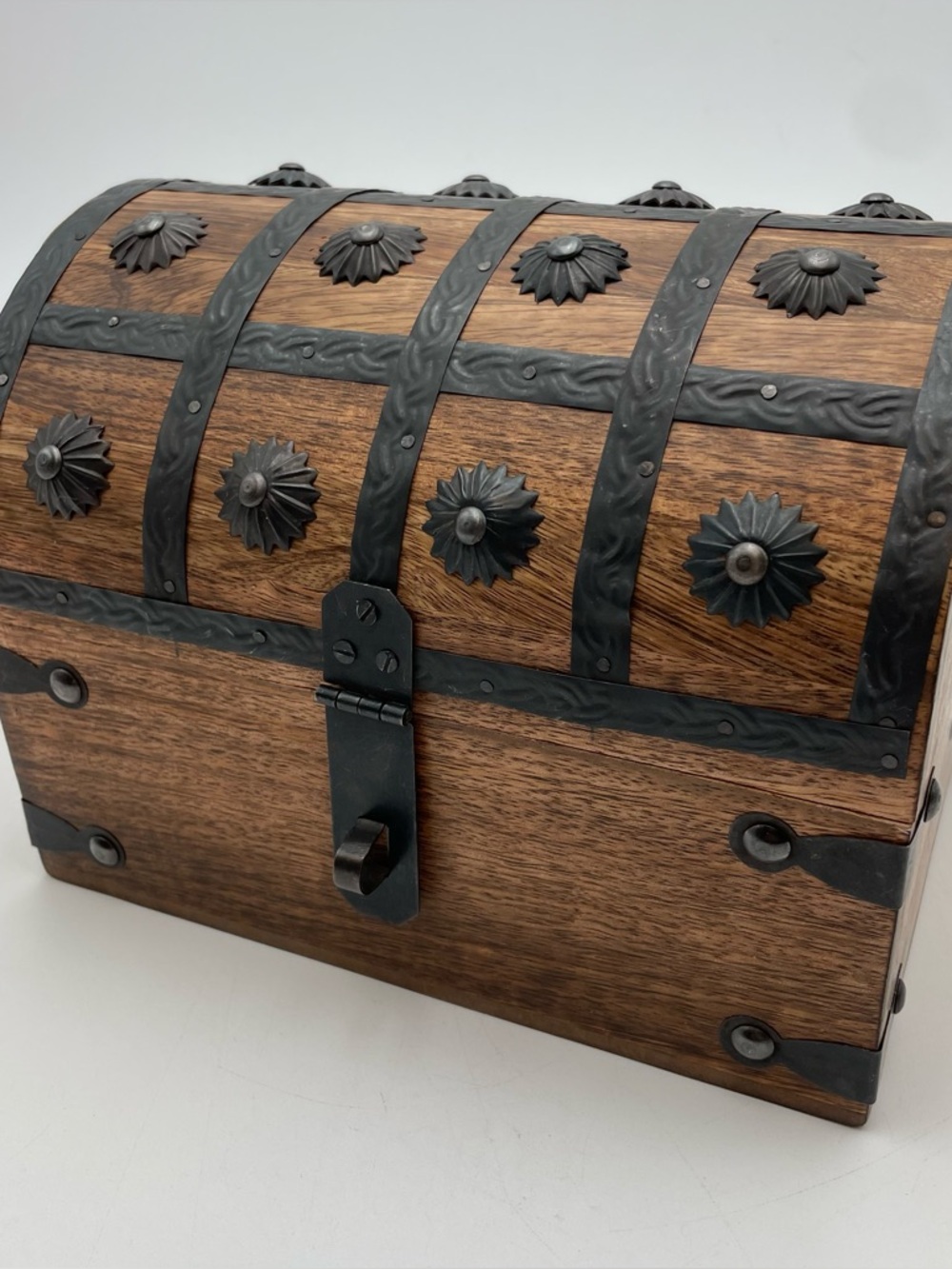 Classic Wood and Black Metal Accent Treasure Chest